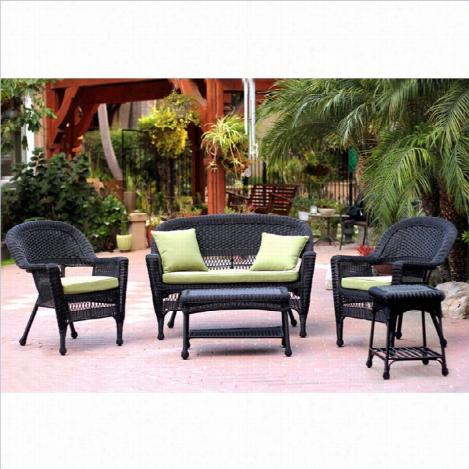 Jeco 5pc Wicker Conv Ersation Set In Wicked With Green Cushions