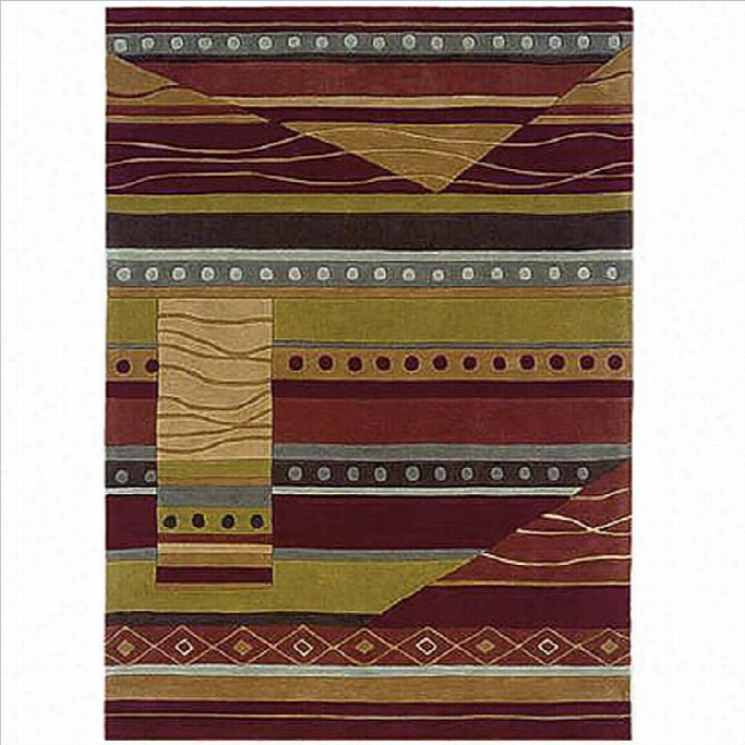 Linon Trio Rectangular Rug In Green And Garnet-1'10 X 2'10