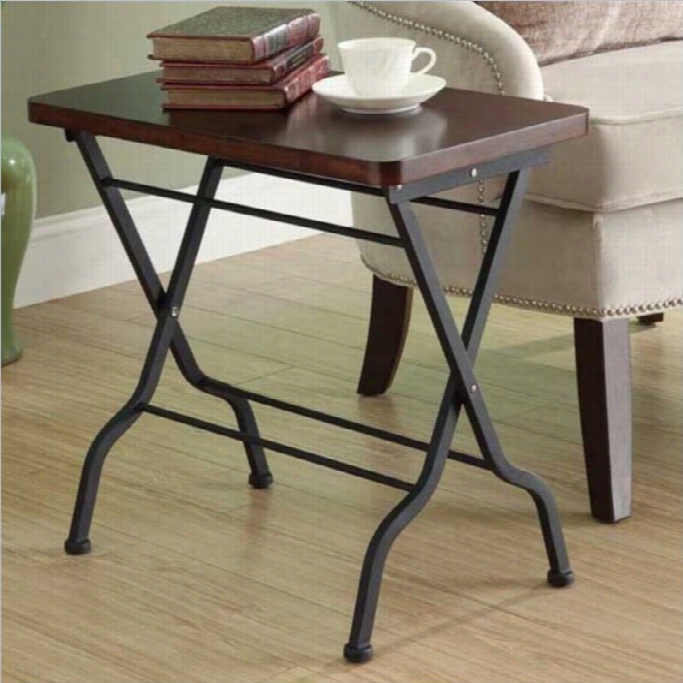 Monarch Metal Folding Accent End Table In Cherry And Charcoal Black