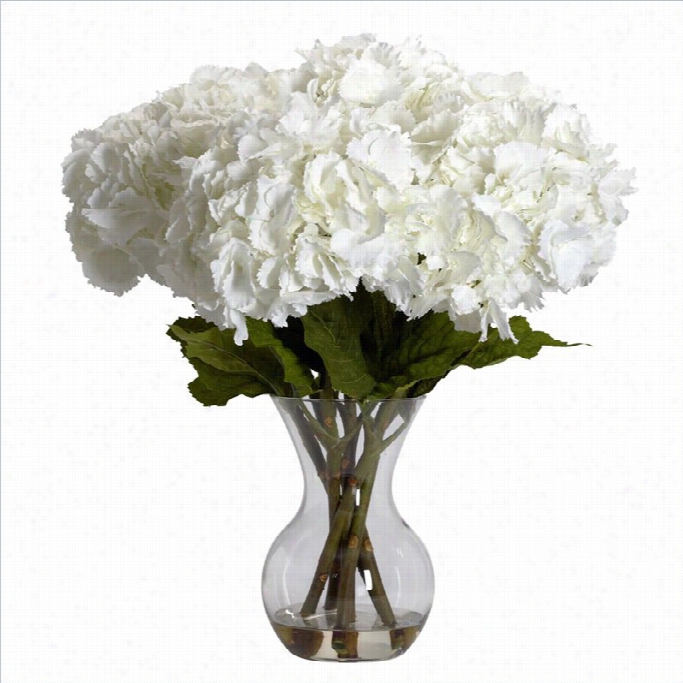Nearly Natural Larrge Hydrange With Vase Silk Flowe Rarrangement In White