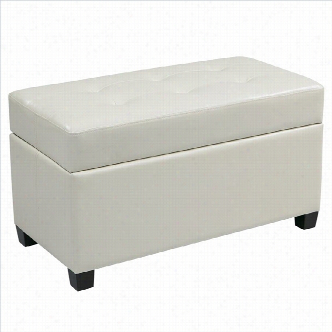 Office Star Mefro Vinyl Stor Age Ottoman In White