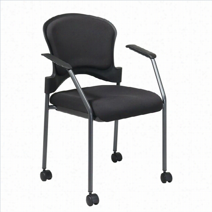 Office Star Rolling Gguest Chair With Arms And Casters In Black