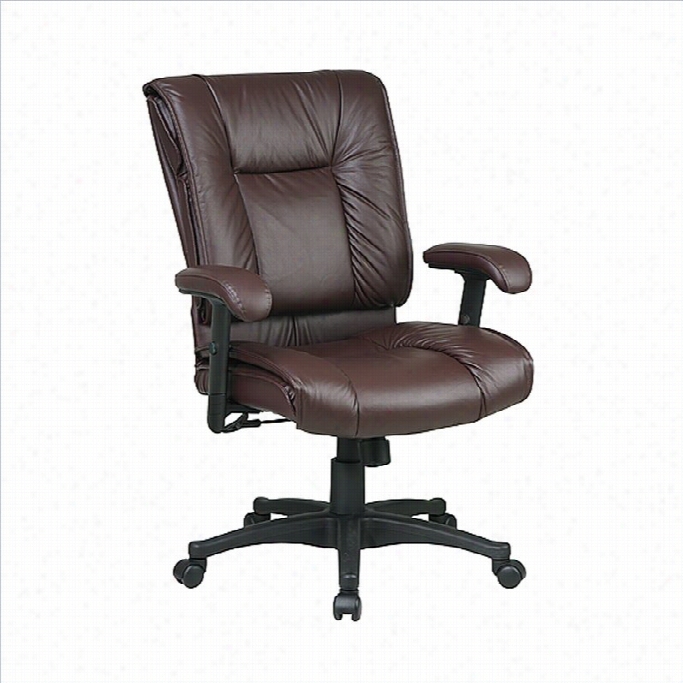 Office Star Work Smart Deluxe Middle Back Leather Office Chair With Pillow Top Seat-black