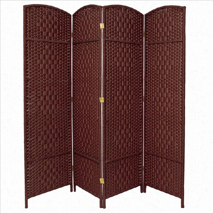 Oriental Diamond Weave 4 Panel Room Divider In Dark Red