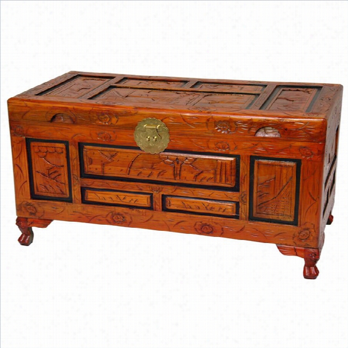 Oriental Furniture 35 View Carved Trunk In Honey
