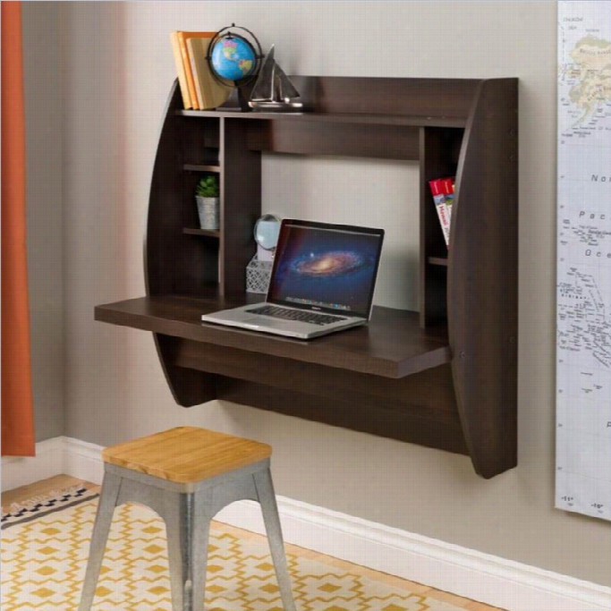 Prepac Floating Computer Desk With Storage In Esoresso