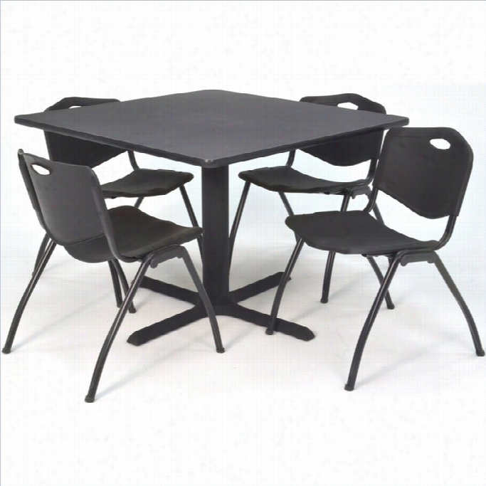 Regency Square Lynchroom Table And 4 Black M Stack Chairs In Grey
