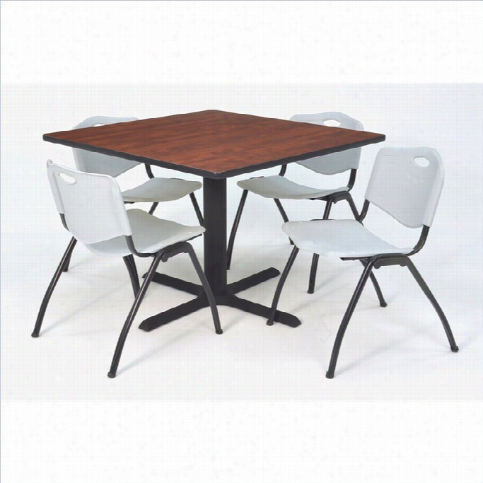 Regency Square Table With 4 M Stack Chairs In Cherry And Grey