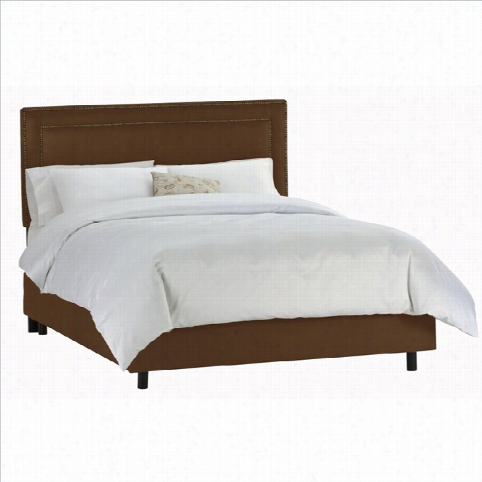 Skyline  Furniture Border Bed With Brass Buttoons In Chocolate-full
