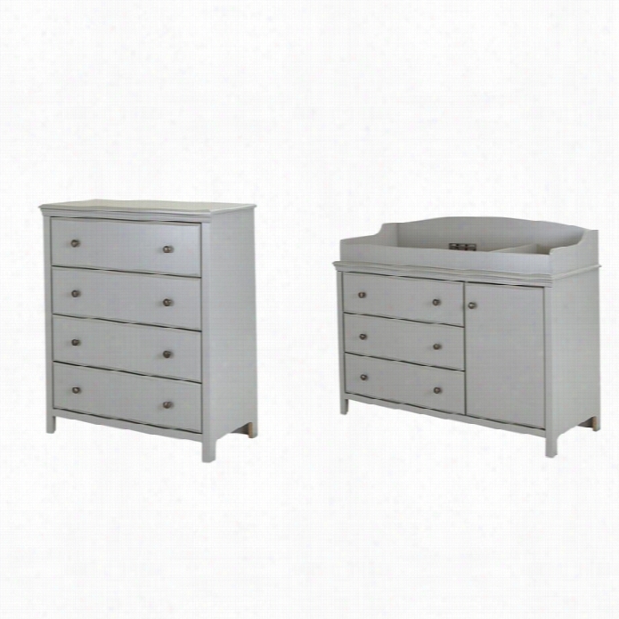 South Sh Ore Cotton Candy Changing Table And Chest  Set In Soft Gray