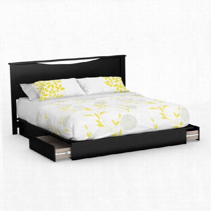 South Shore Action One King Panel Lpatform Drawer Bed In  Pure Blcak