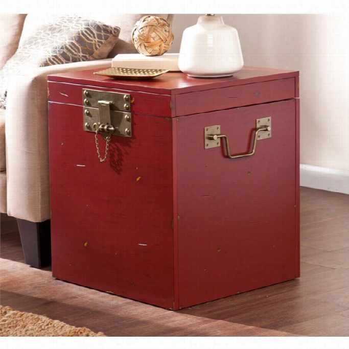 Soouthern Enterprises Genki Trunk End Table In Distressed Red