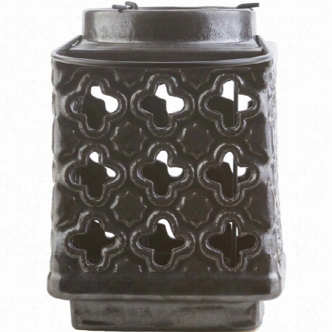 Surya Luau 7.5 X 5.1 Ceramic Lan Tern In Glossy Black
