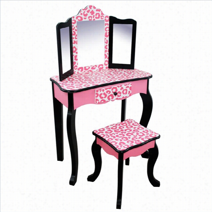 Teamson Kids Avnity Table And Stool Set In Black And Pink L Eopard