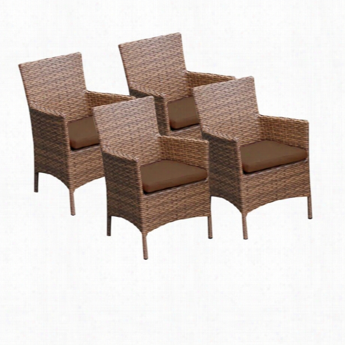 Tkc Laguna Wicker Patio Arm Dining Chairs In Cocoa (set Of 4)
