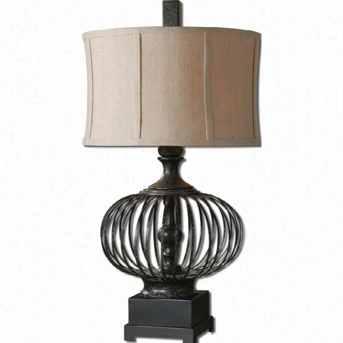 Uttermost Lipioni Rustic Black Metal Cage Lamp