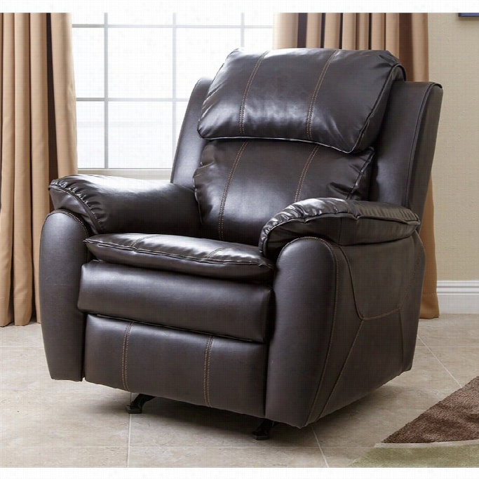 Abbyson Living Harbor Leather  Rocker Recliner Char In Dark Brown