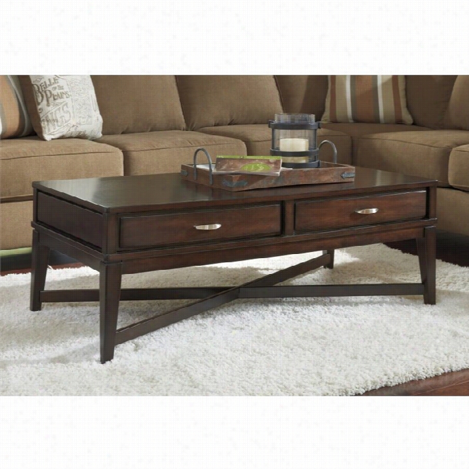 Ashley Dineli Rectangular Coffee Table With Drawer In D Ark Brow N