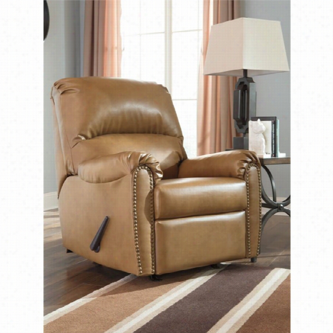 Ashley Lotite Leather Rocker Recliner In Almond