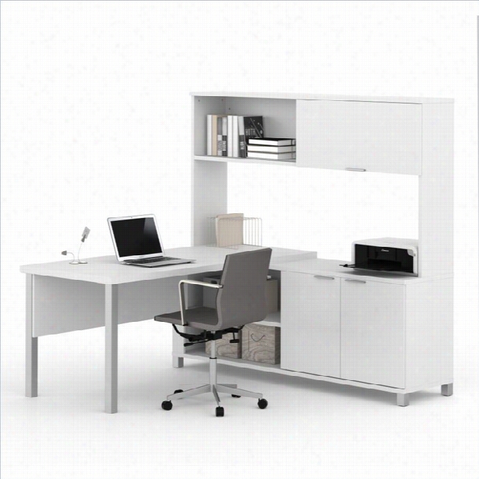 Bestar Pro-linea L-desk With Hutch Inn White