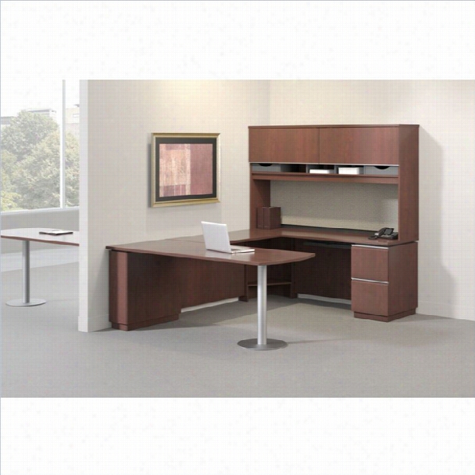 Bush Bbf Milano2 72w Lh Single Pedestal Bow Front Desk In Harvest Cherry