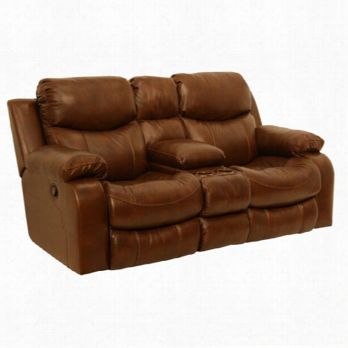 Catnapper Dallas Leather Reclining  Console Loveseat In Tobacco