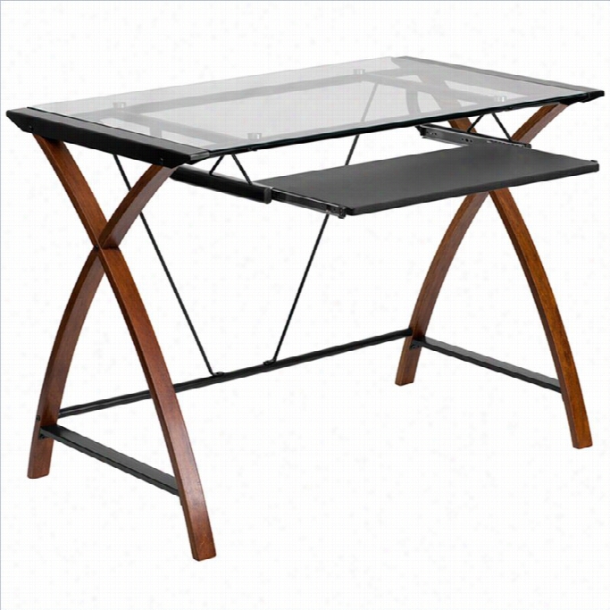 Flash Furniture Glass Computer  Desk In Black And Cherry