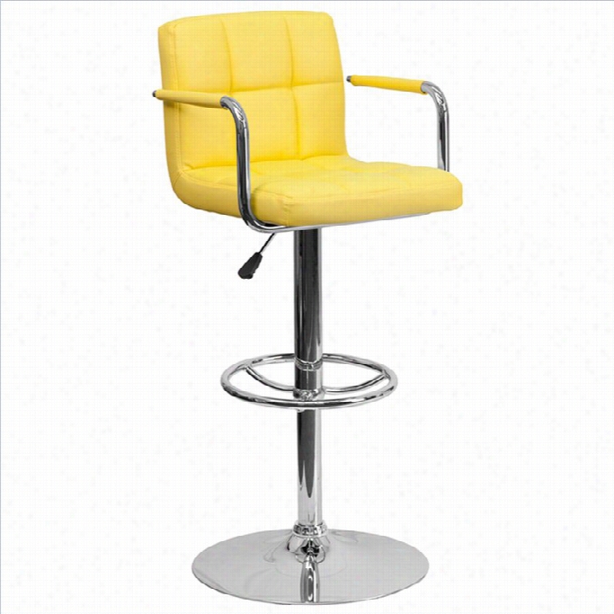 Flash Furniture Quilted Adjustable Bar Stool With Arms In Yellow