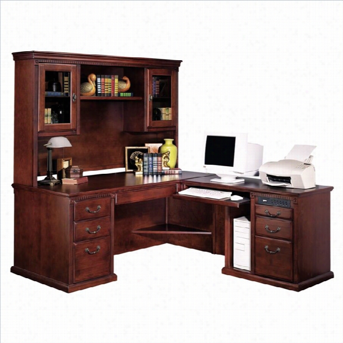 Kathy Ireland Home By Martin Huntngtnoc Lub Rhf L-shaped Executive Desk With Hutch