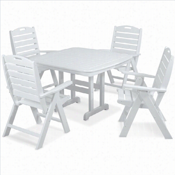 Polywood Nautical 5 Piece Wood Patio Dining Set In White