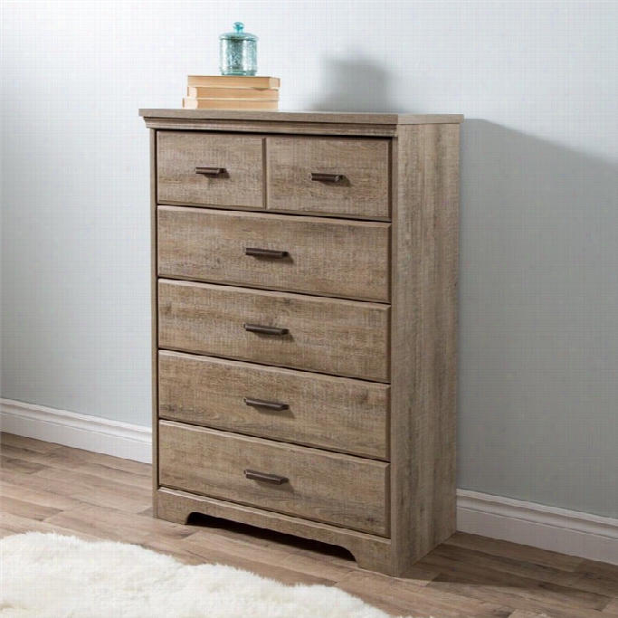 South Shore Versa 5 Drawer Wood Chest In Weathered Oak