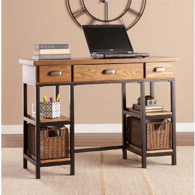 Southern Enerprises Mirada Desk With Baskets In Weathered Gray-haired