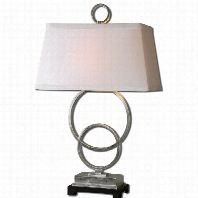 Uttermostt Bacellos Rectangle White Fabric Shade Lamp  In Silver