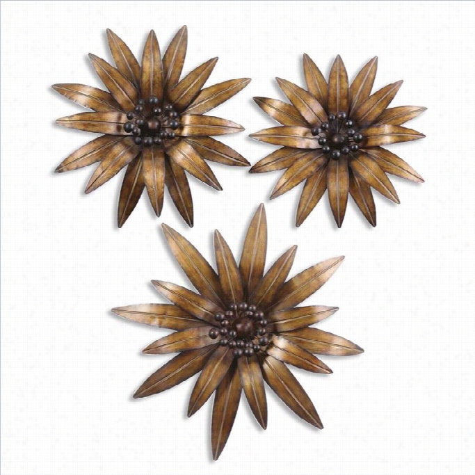 Uttermost Ggolden Gazanias Metal Wall Practical Knowledge Ini Antiqued Gold (set Of 3)