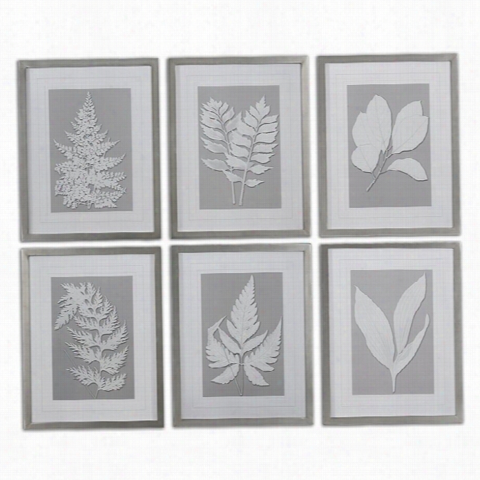 Uttermost Moonlight Ferns Framed Art In Silver (set Of 6)