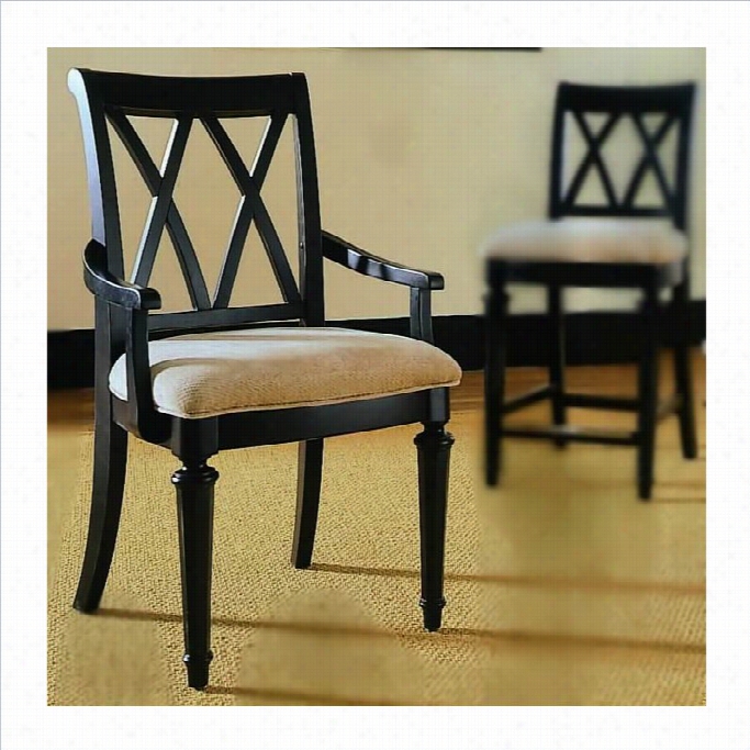 American Dreww Camden  Black Splat Fabric Formal Arm Dining Chair In Black Finish