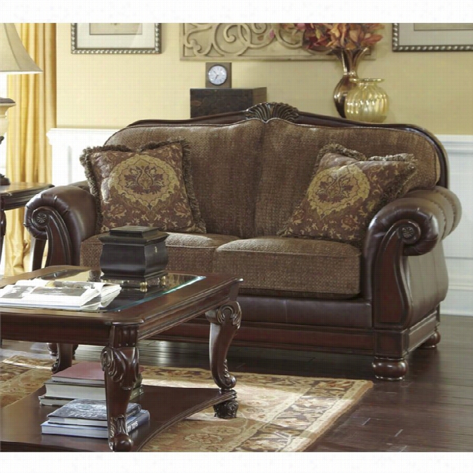 Ashley Beamee Rton Heights Faux Leather Loveseat In Chestnut