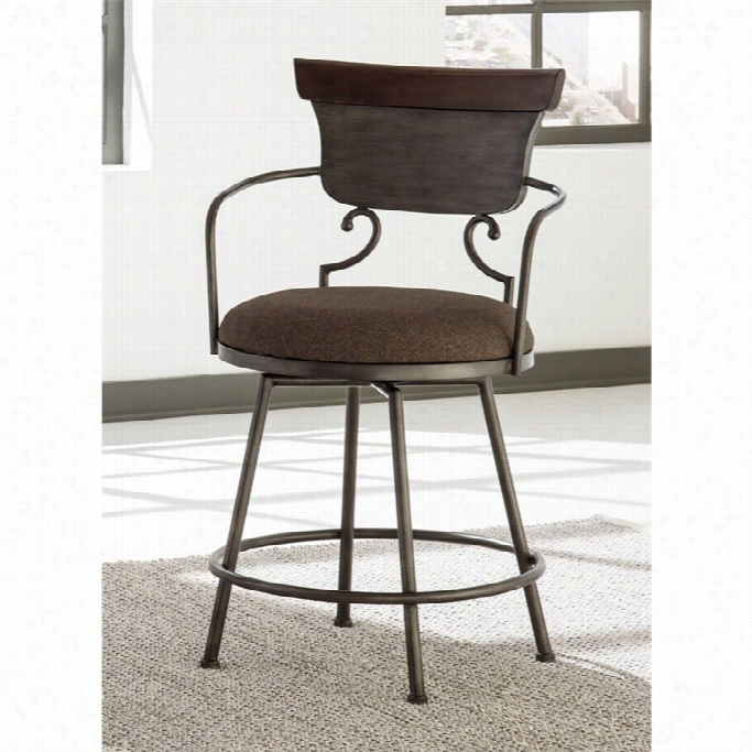 Ashley Moriann 24.25 Upholstered Swivel Metal Counter Stool In Brown