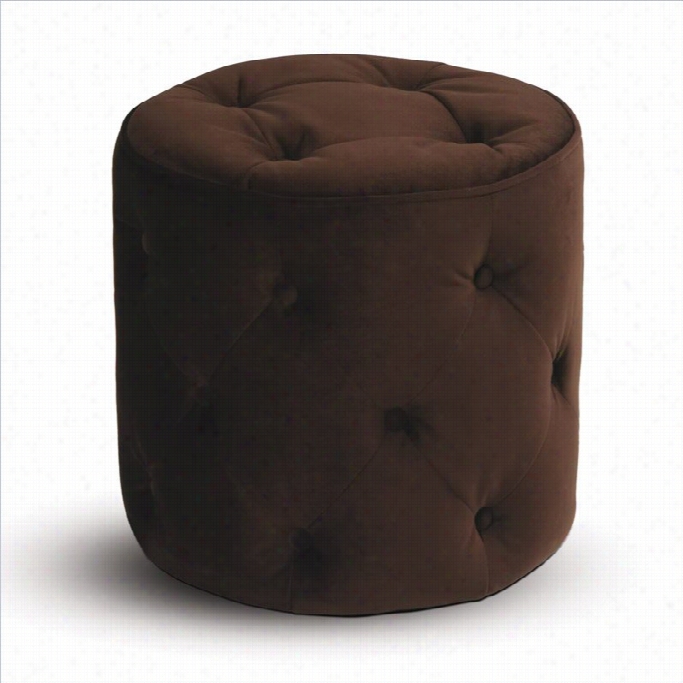 Avenue Six Curves Rounnd Tufted Ottoman In Chocolate Veovet