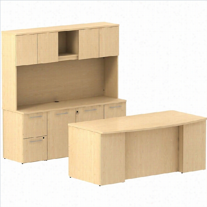 Bush Bbf 300 Series 72 Desk With Credebzaa And Hutch In Natural Maple