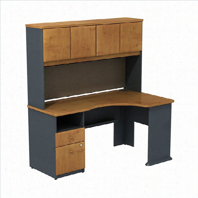 Bush Bbf Series A Expandable Desk With Hutch  Storage In Natrual Cherry