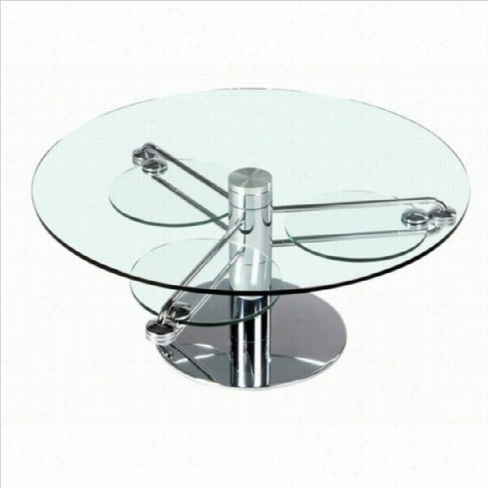 Chintaly Round Cocktail Table W/ Retractable Gl Ass Top In Chrome