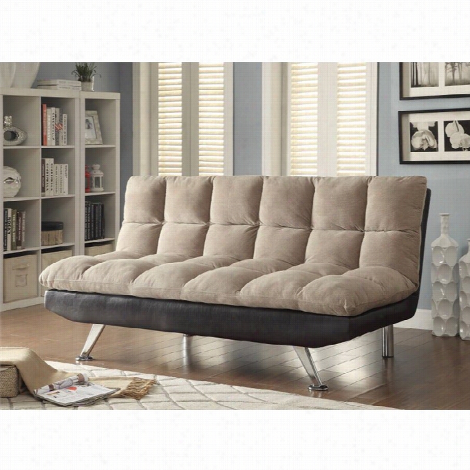 Coaster Faux Leather Convertible Sofa In Beige