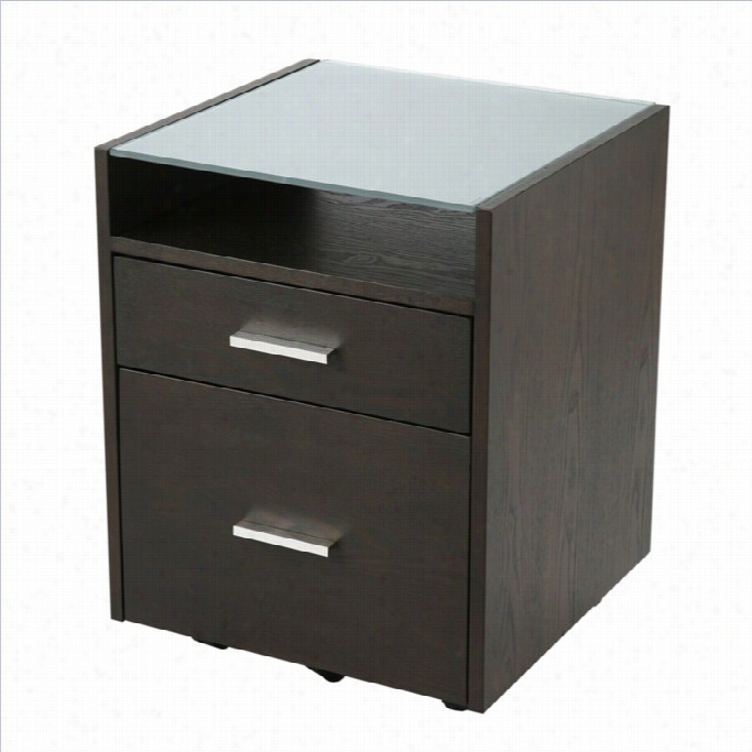 Eurostyle Ballard Glass Top 2 Drawer Lateral Mobile Wood Filing Cabinet In Wenge