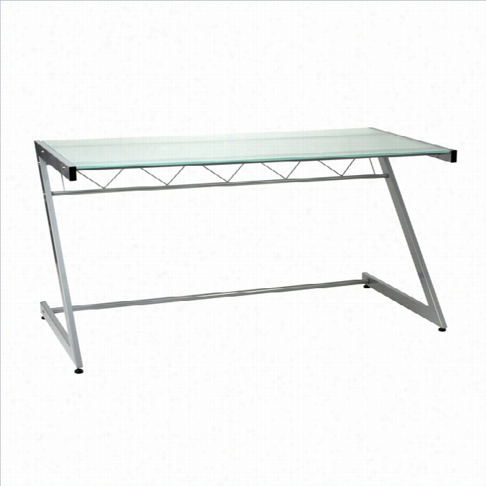 Euroostyle Zaki Deluxe Large Ggass Top Comptuer Desk-aluminum/froted Glass