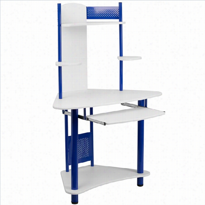 Flash Furniture Corner Computer Desk With Hutch In Blue