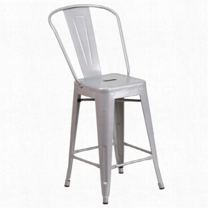 Flash F Urniture Metal 24' Coun Te Stool In White