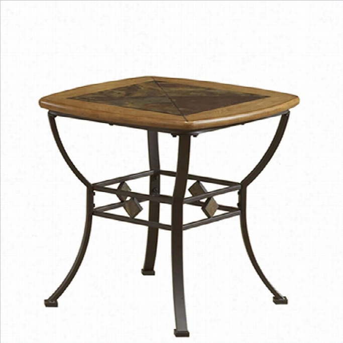 Hillsdale Lakeview Square Slat Top End Table In Brown And Medium Oak