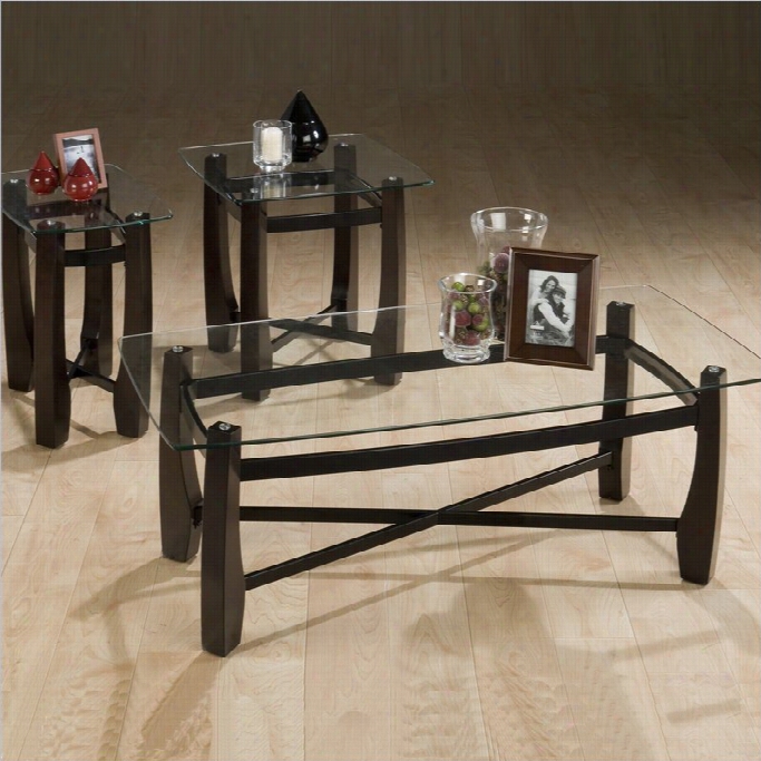 Jofran Tania 3 Piece Rectangular Glass Crop Coctkail Table Set In Espresso