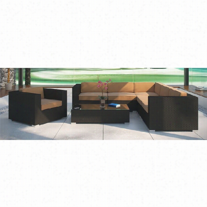 Modway Corona 7 Iece Outdoor Sofa Set In  Espresso And Mocha